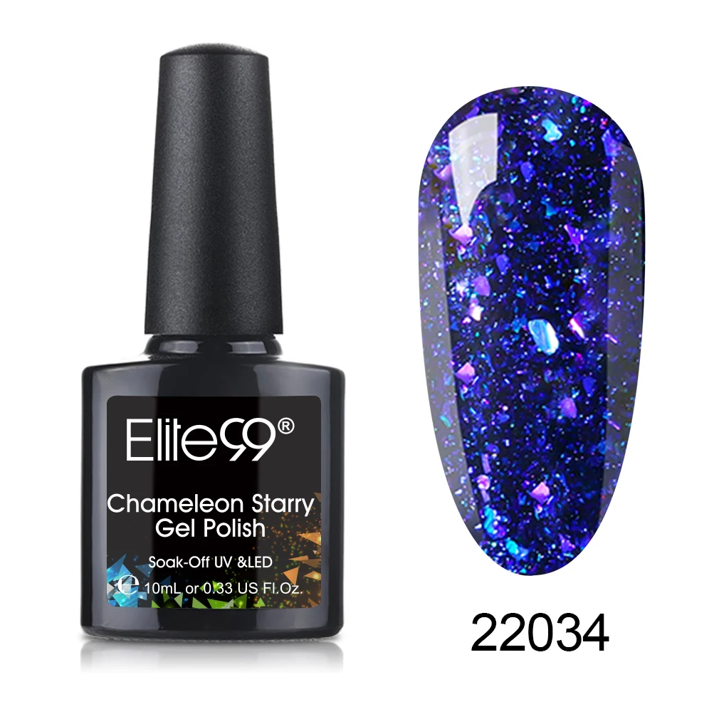 22034 Elite99 Nail Art Design 10ML Soak Off Enamel UV Gel Nail Polish Lacquer Varnish Chameleon Gel Polish Black Based LED Lamp - Цвет: 22034
