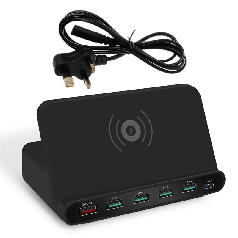 7-в-1 Беспроводной Зарядное устройство QC 3,0 Быстрая зарядка 5 Порты usb Тип C зарядная док-станция для iphone samsung смартфона Xiaomi