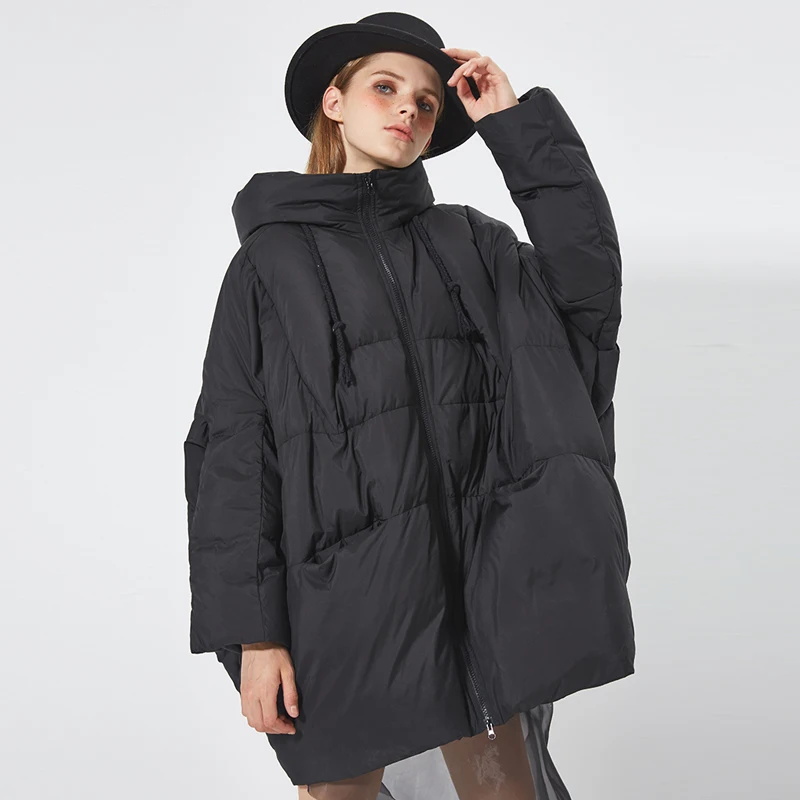 

YNZZU Brand High Quality Winter Down Jackets Women Medium Long Loose Duck Down Coats Female Snow Overcoat Plus Size YO375