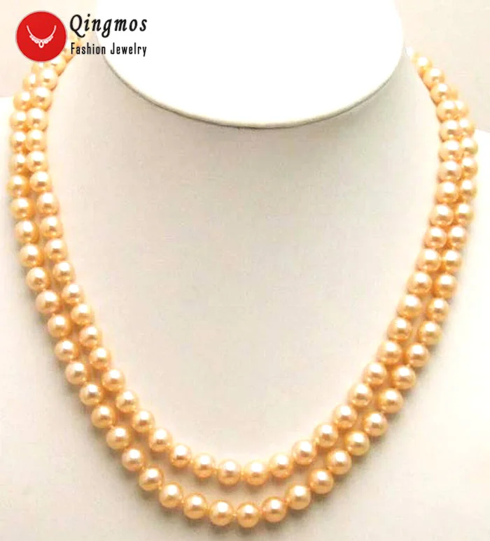 

Qingmos Yellow Natural Pearl Necklace for Women with 6-7mm Round Freshwater Pearl 2 Strands 17-18" Chokers Necklace Jewelry 5425