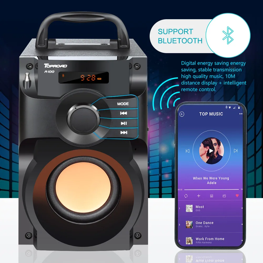 Беспроводная bluetooth колонка TOPROAD супер бас сабвуфер эквалайзер ЖК дисплей fm радио