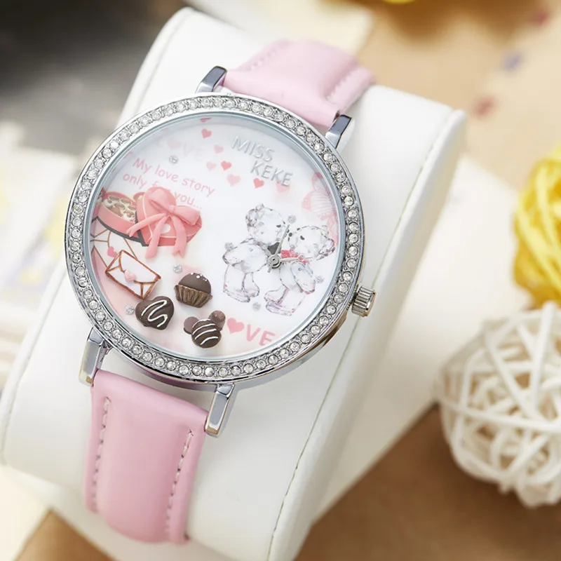 Relojes Mujer Miss Keke 3d глина милый Мини Мир горный хрусталь часы дамы девушка прекрасный
