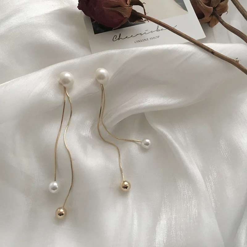 Длинные серьги для женщин искусственный жемчуг цинковый сплав металл корейский