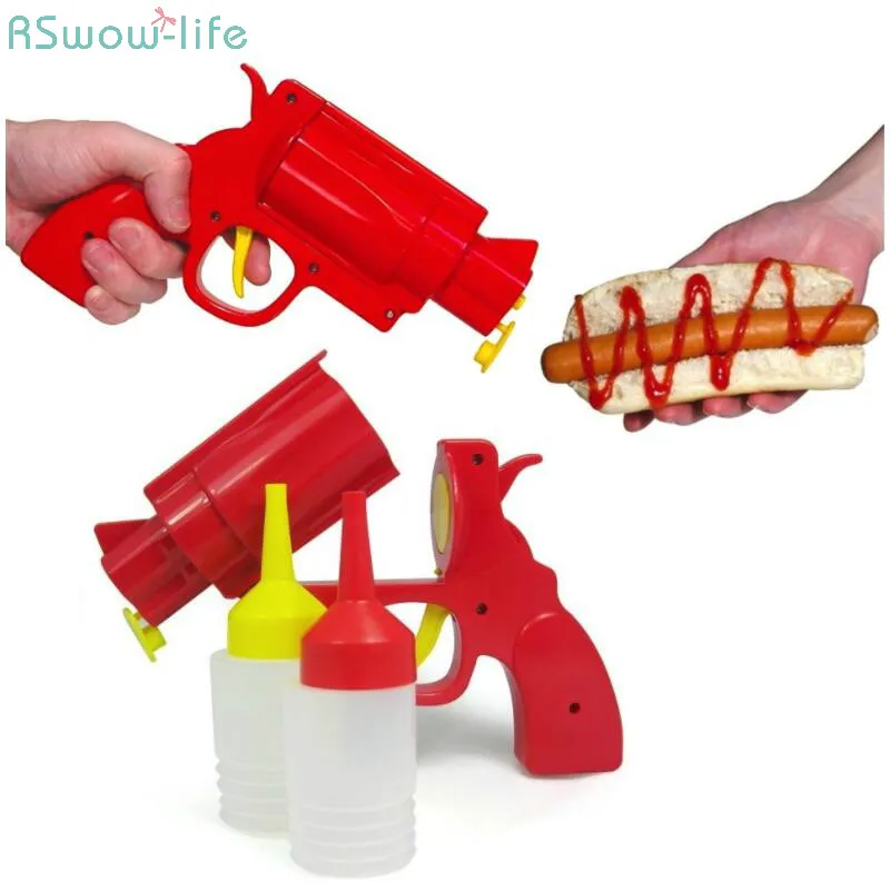 

2 Cruets/Set Creative Pistol Revolver Seasoning Cans Salad Sauce Seasoning Bottles Plastic Cement Kitchen Tool Barbecue Supplies