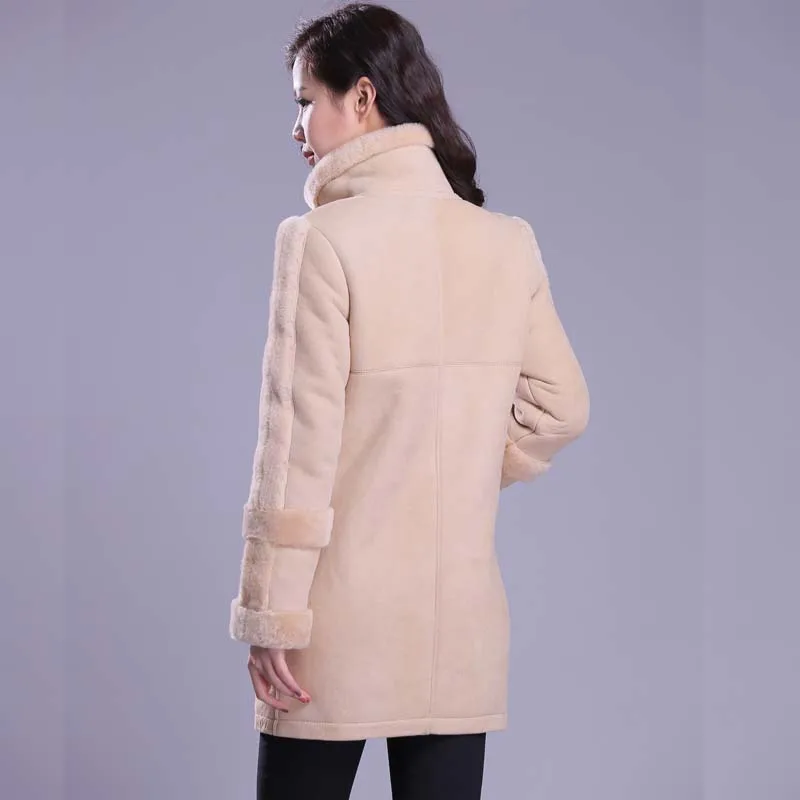 Натуральная кожа пальто с мехом длина овчины одежды длинные волосы длинное