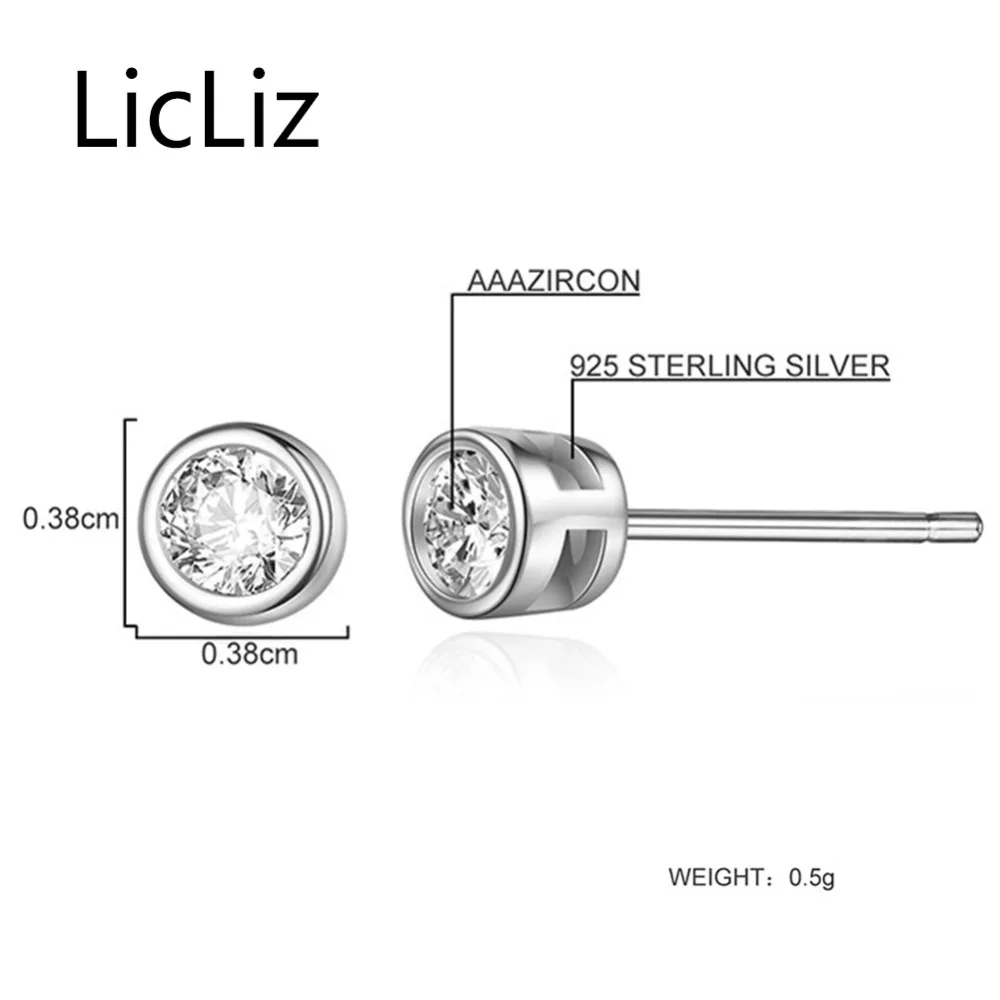 LicLiz 925 Sterling Silver Stud Earring for Women Fashion Round Tiny CZ Zircon Crystal Simple Design Jewelry LE0446 | Украшения и