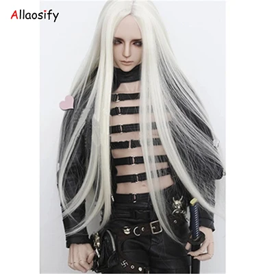 Allaosify bjd парик многоцветный длинный Straigst парики 1/3 1/4 1/6 BJD парик из высокотемпературного волокна кукольный парик - Цвет: Белый