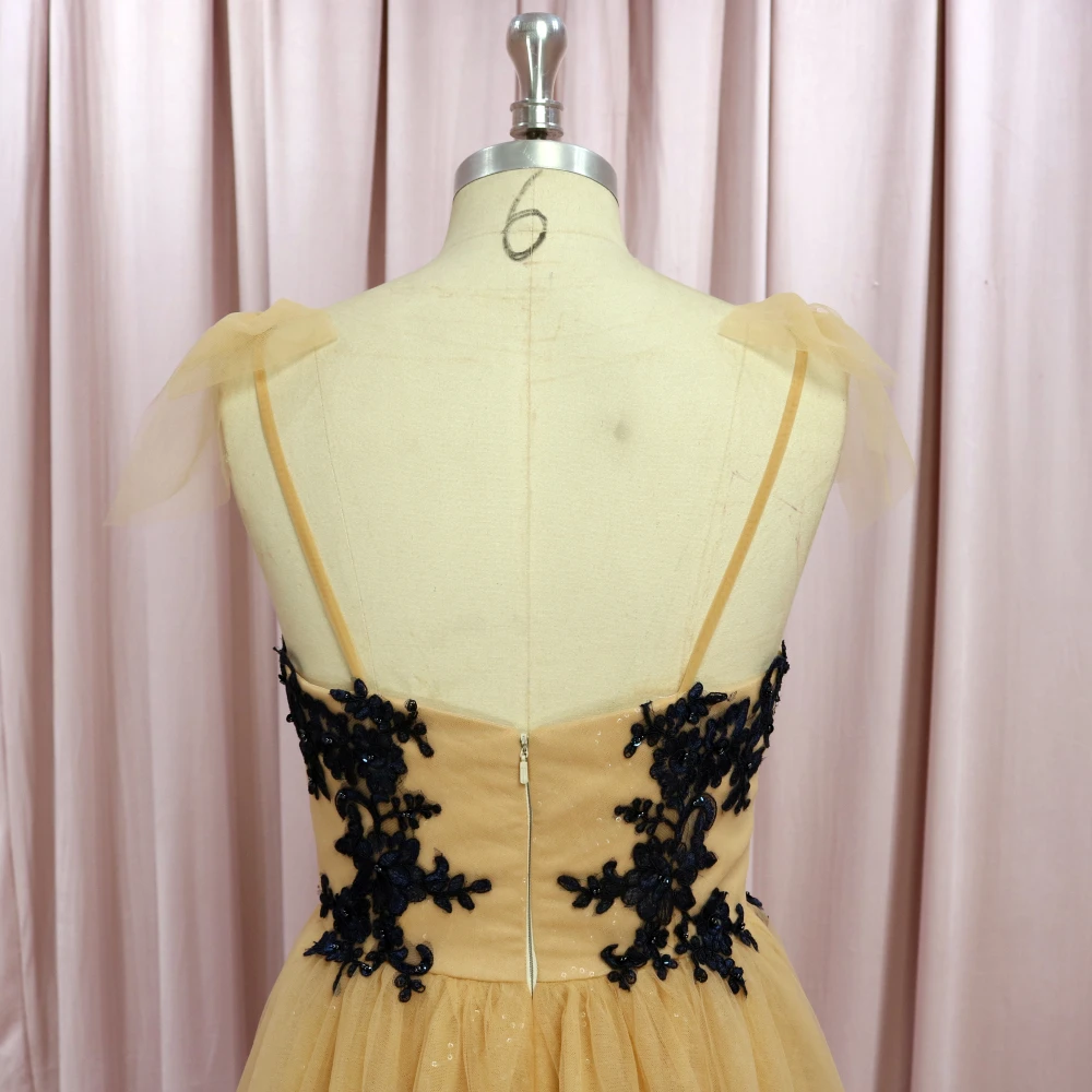 Champagne Colored Spahetti Straps Appliqued A Line Tulle Prom Dresses | Свадьбы и торжества