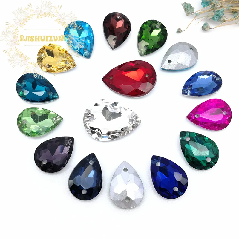 Turquoise blue water-drop shape Glass Crystal sew on rhinestones with two holes Diy wedding dress accessories Free shipping | Дом и сад