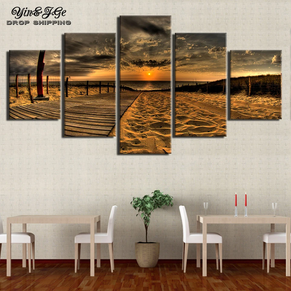 Wall Art HD с плакат 5 шт. пляжные закат пейзаж модульные картины для Гостиная домашний