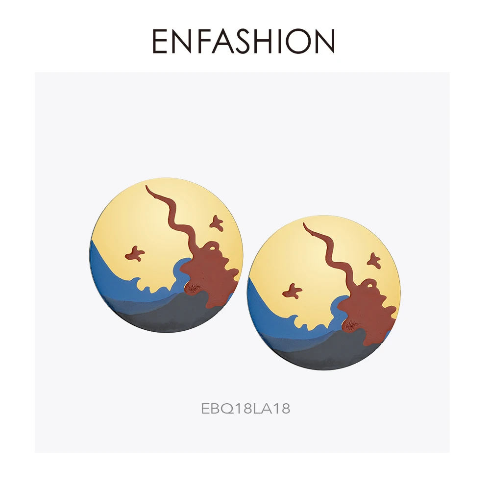 Enfashion лаковые художественные сережки-гвоздики с ручной росписью из нержавеющей стали большие серьги круги для женщин модные ювелирные изделия Kolczyki EBQ - Окраска металла: EBQ18LA18