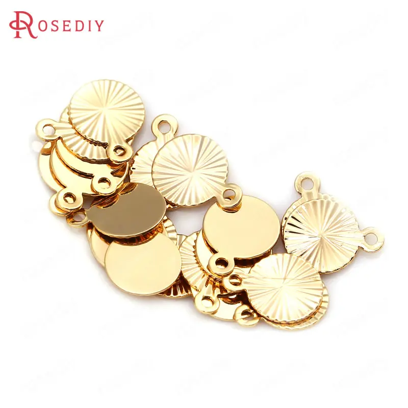 

(34453)20PCS 9*12MM Hole 1MM 24K Gold Color Brass with Pattern Round Disk Charms High Quality Diy Jewelry Findings Accessories