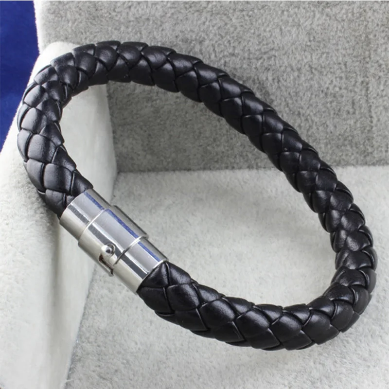 Vnox Classic Black Braided Leather Bracelet for Men Male Jewelry with Stainless Steel Clasp | Украшения и аксессуары