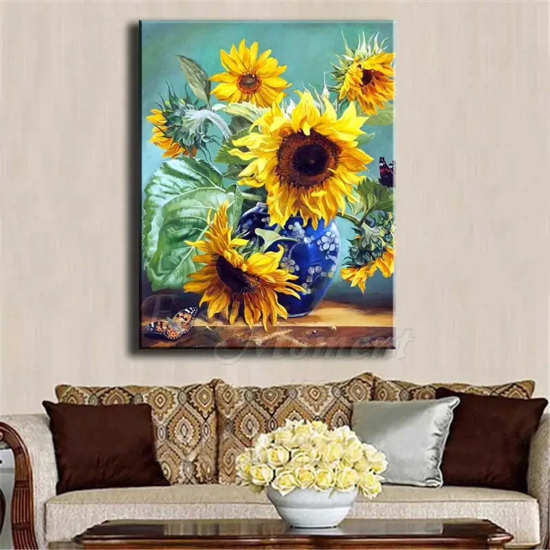 Ever Moment Diamond Painting Sunflower Vase Handmade Picture Of Rhinestone Mosaic Full Square Drill Embroidery 3F1777 | Дом и сад