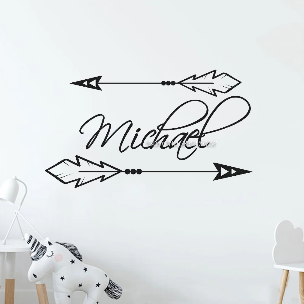 60*34 см стрелки Пользовательское Имя Наклейка Wall Art наклейки на стену в детскую