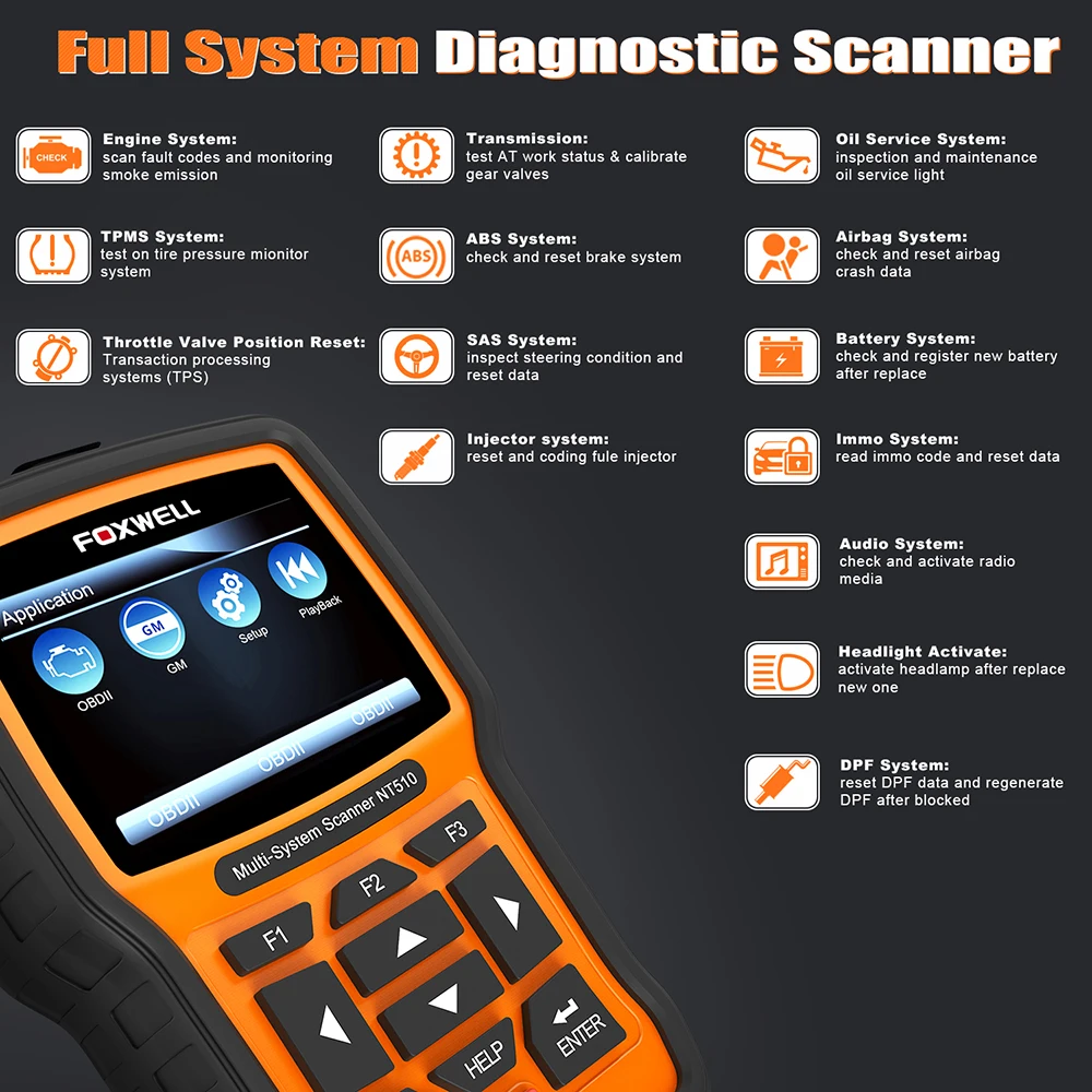 FOXWELL NT510 полный Системы OBD 2 диагностический инструмент бесплатного обновления OBD2