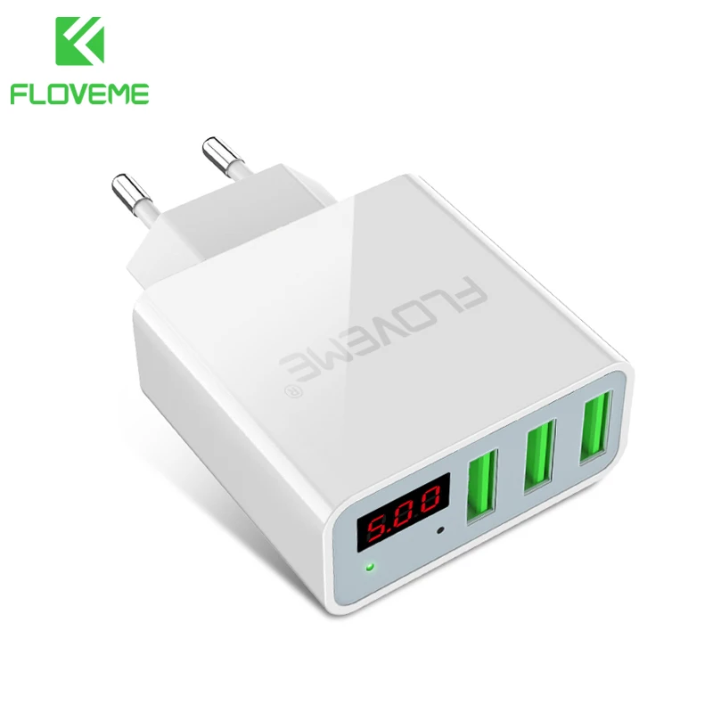 Floveme зарядное устройство для телефона USB Зарядное 15 Вт 3 Порты светодиодный