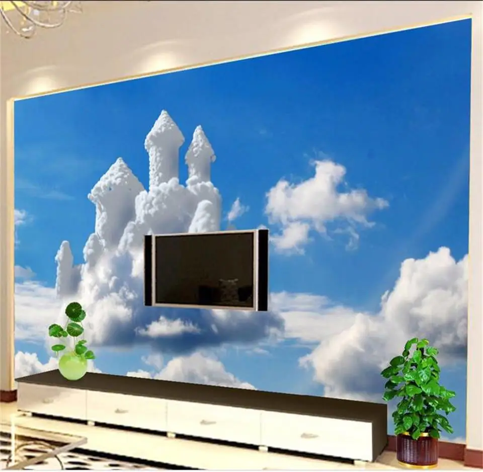 3d обои на заказ в гостиную роспись Белое Облако замок картина фото ТВ фон