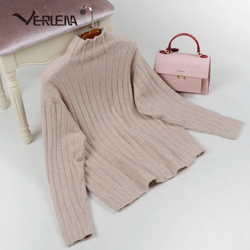 Funnel Collar Cable Pattern Solid Vintage Jumper Sweater Women Long Sleeve Turtleneck Streetwear Thick Pullover VERLENA New 2019 | Женская