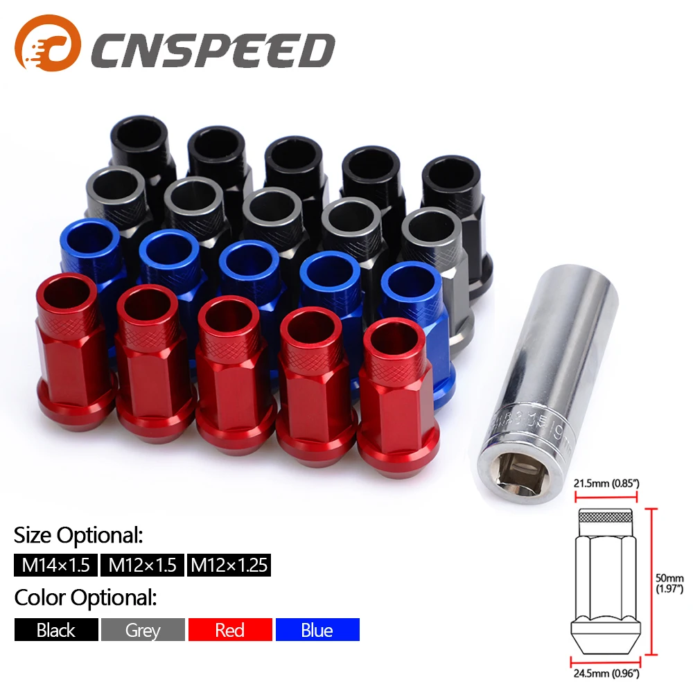 

20pcs Lug Nuts M14X1.5 M12X1.5 M12X1.25 jdm accessories Racing Car Modification 7075-T6 Aluminum Taper conical seat Wheel Nuts