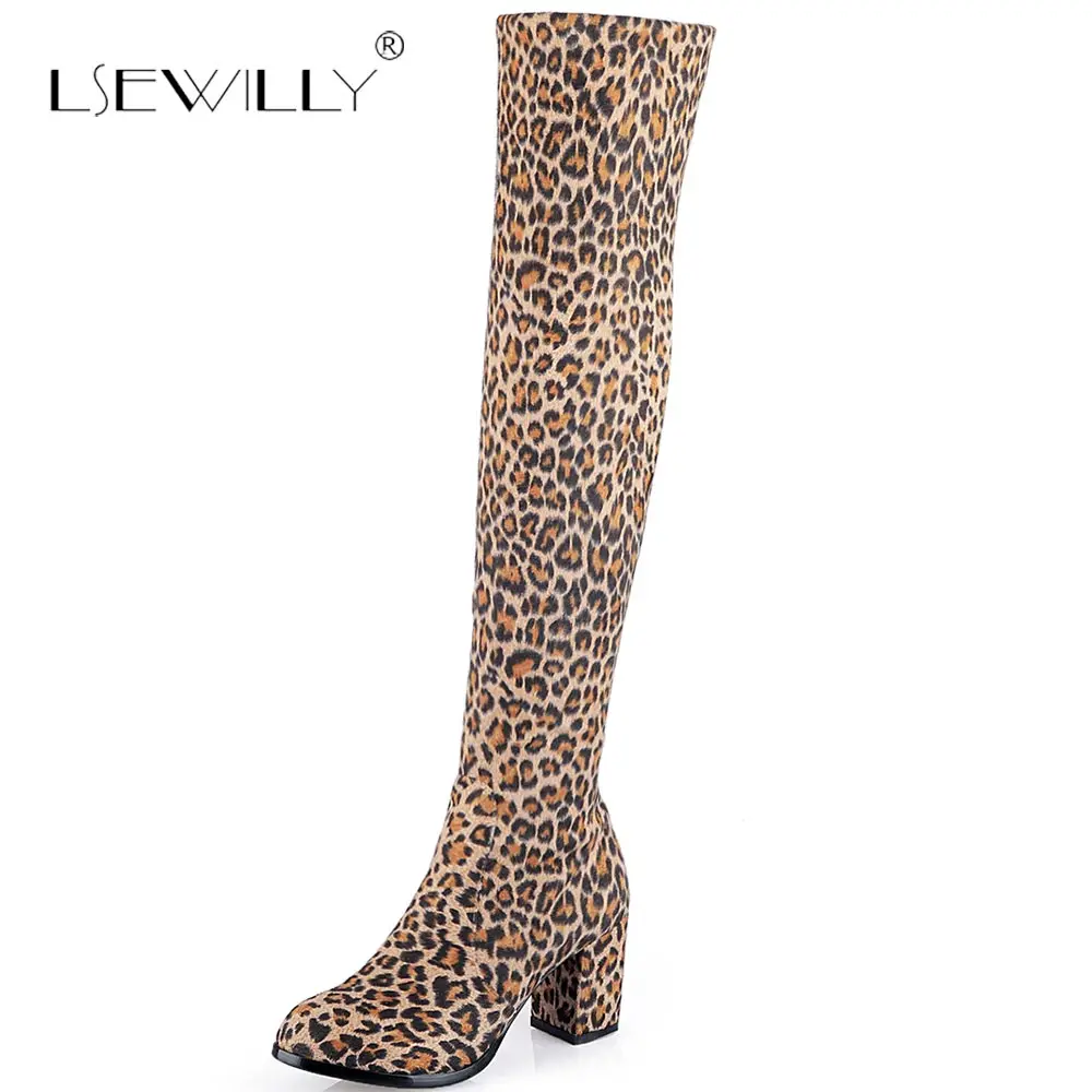 

Lsewilly Women Over the Knee Boots Stretch Thigh High Boots Winter Thick Heels Long Riding Boots Ladies Warm Snow Boots S638