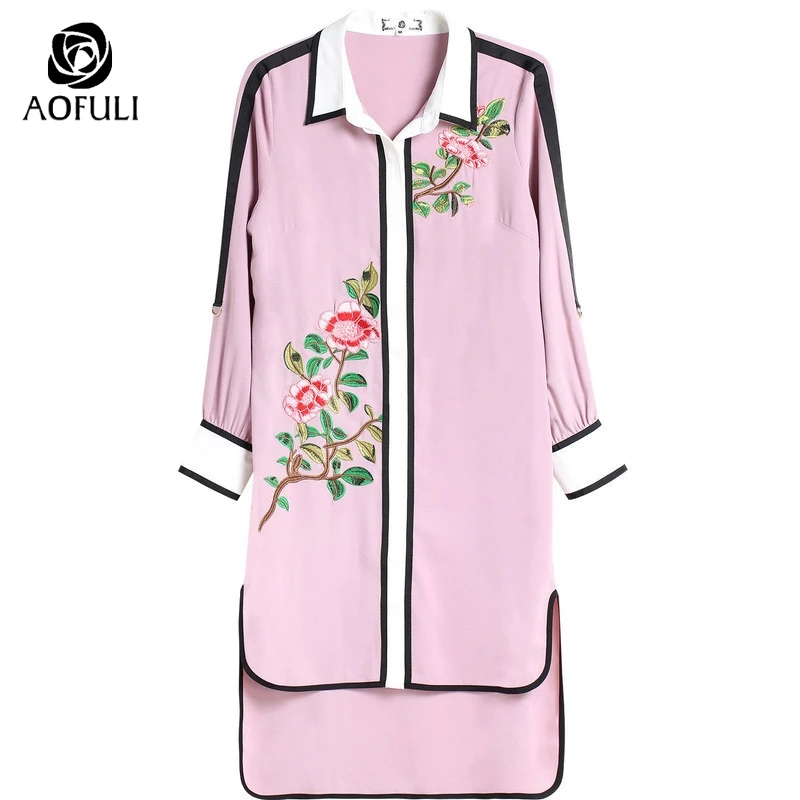 Платье AOFULI с цветочной вышивкой модное осеннее платье длинным рукавом l xxxl 4XL 5XL