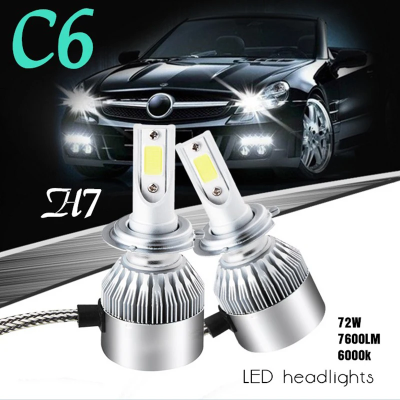2 шт. C6 Светодиодные Автомобильные фары 72 Вт 7600LM COB лампы H1 H3 H4 H7 H11 880 9004 9005 9006 9007