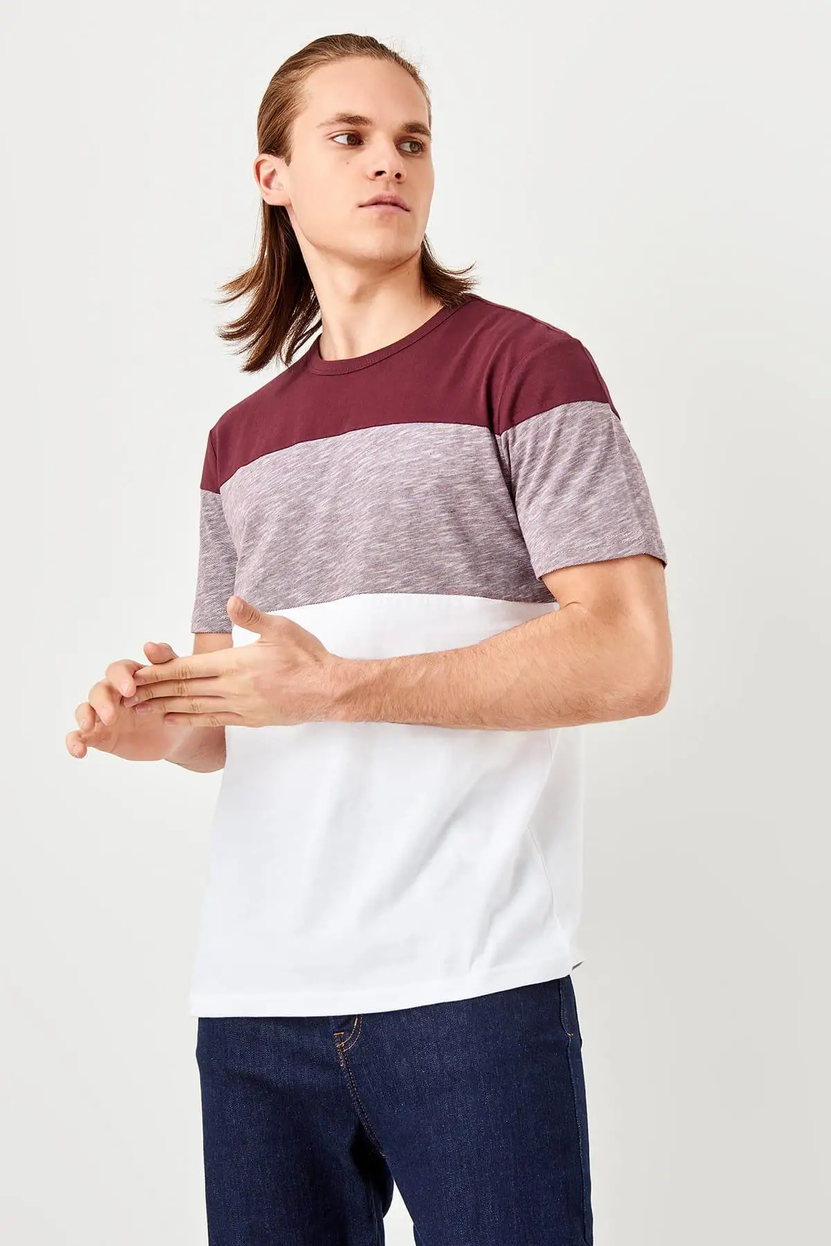 Trendyol бордовые мужские футболки со вставками TMNSS19SE0143 | Мужская одежда