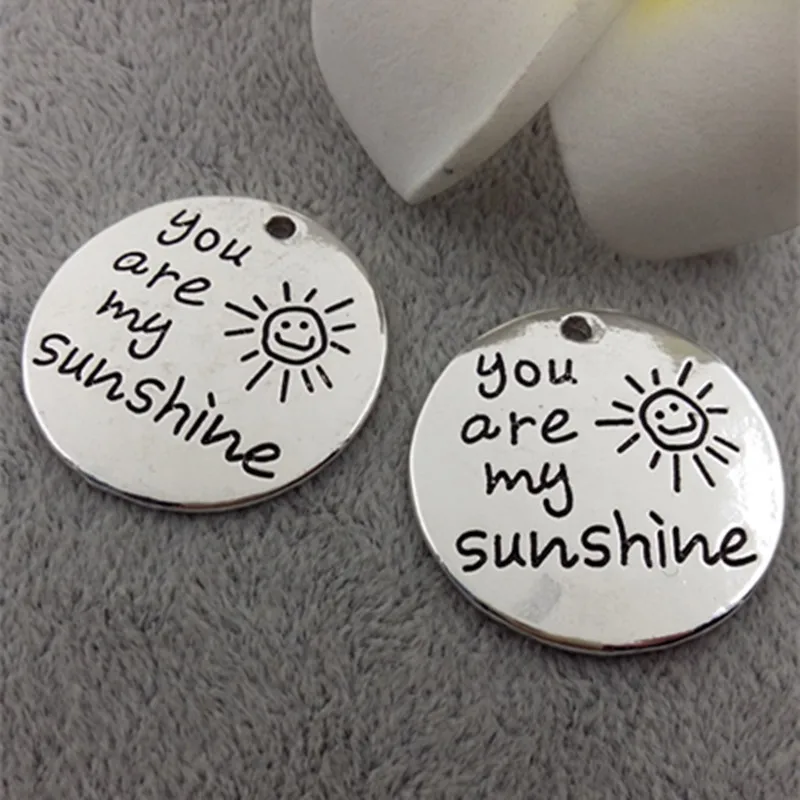 

10 Pieces/Lot Diameter 28mm Letter Printed You Are My Sunshine Round Disc Message Charm Pendant