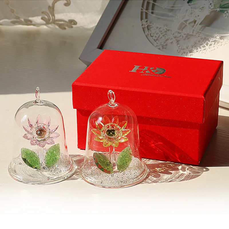 H&ampD Crystal Flower Collectible Sunflower Hanging Glass Gome Figurine in a Dome Home Wedding Decoration Gifts | Дом и сад