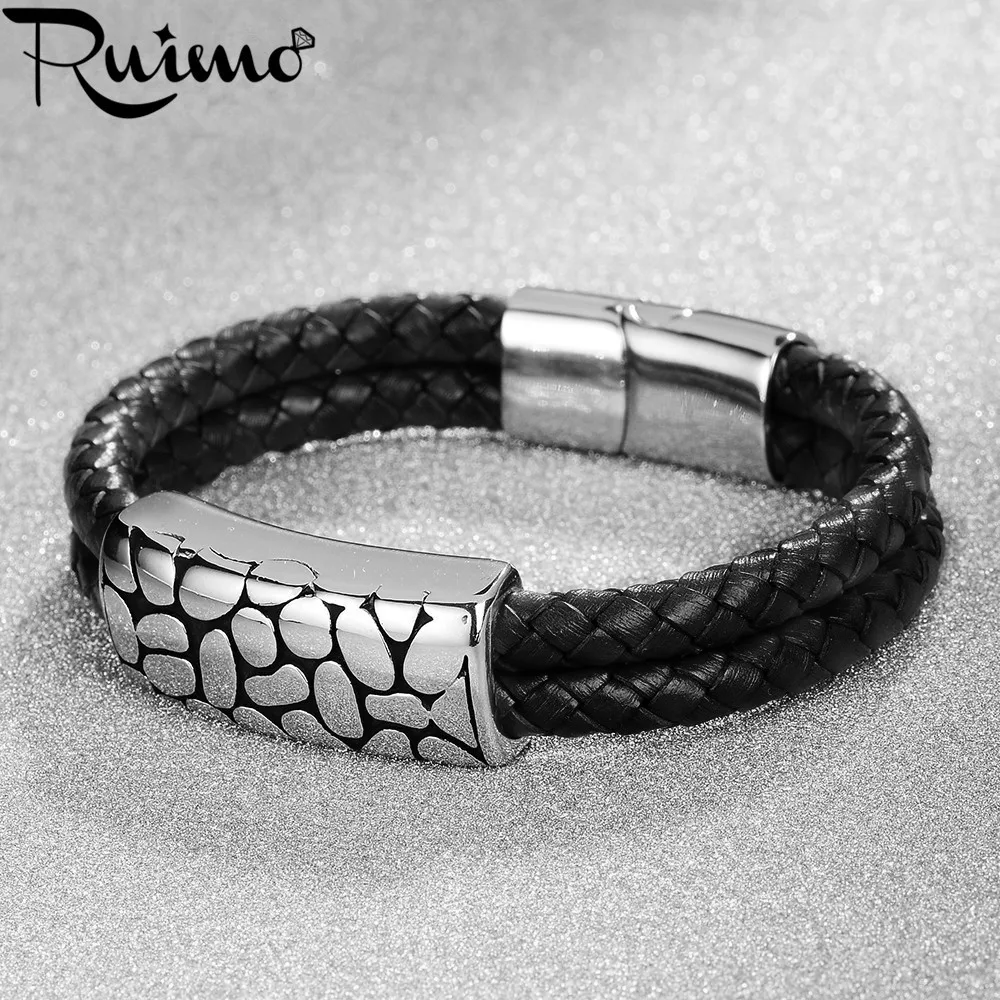Мужские браслеты RUIMO с бусинами из нержавеющей стали 316L красные двойные плетеные