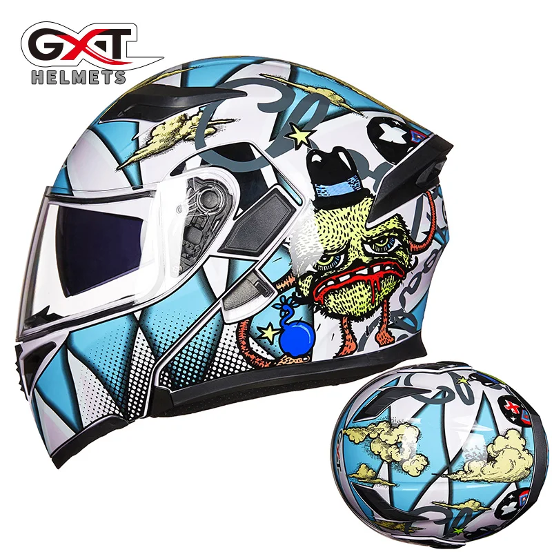 GXT флип мотоциклетный шлем двойная линза полный уход за кожей лица гонки Capacete с