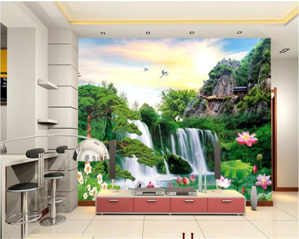 

beibehang 3D Large Advanced Beauty Silk Cloth Wallpaper Pine and Blooming Individual Lotus TV Walls papel de parede 3d wallpaper