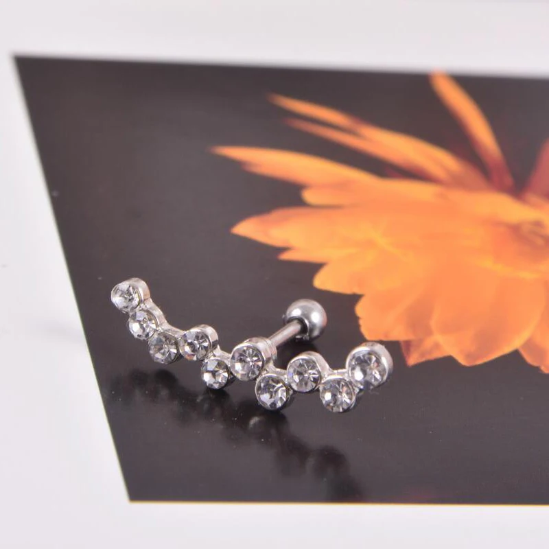 Wholesale20Pcs 316L Хирургическая Сталь 5 CZ Кристаллы Хряща Бар Tragus Helix Пирсинг Серьги