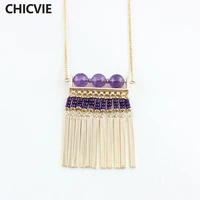 chicvie bohemia stone necklaces gold color tassel pendant necklaces for women wedding jewelry sne160237