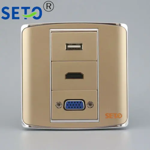 86 Тип 3 порта USB + HDMI VGA разъем панель настенная пластина розетка Keystone Лицевая |