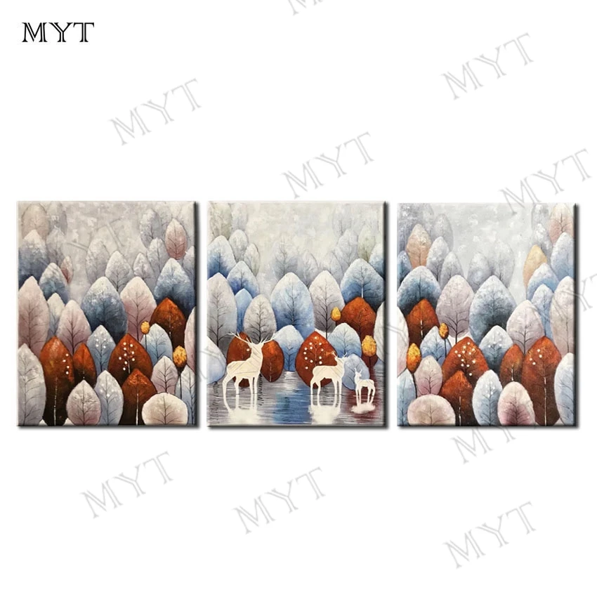 3 Панели оригинальный дизайн Лось лес картина маслом на холсте без рамки