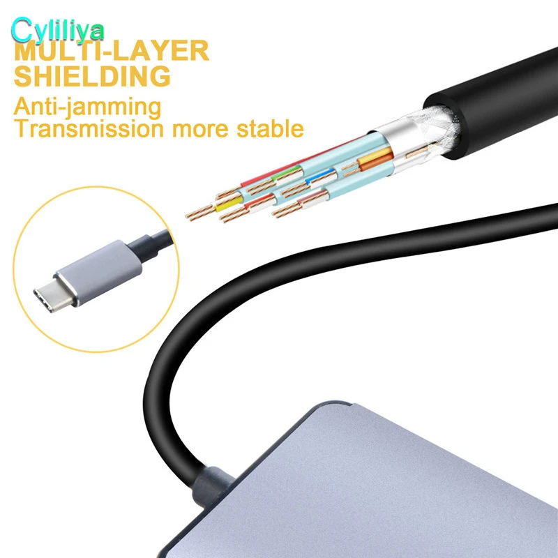 5 in 1 USB Type C Hub Hdmi 4K to Gigabit Ethernet Rj45 Lan Adapter for Macbook Pro Thunderbolt 3 USB-C Charger Port | Электроника