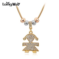 longway girl crystal pendant long necklace women snake chain new arrival silver color gold color necklace jewelry sne150768