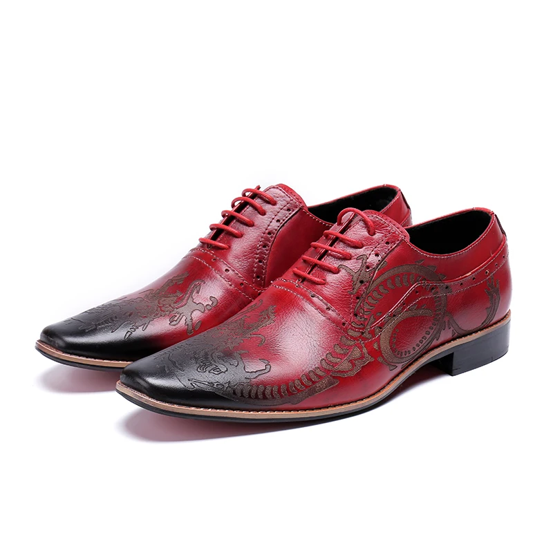 Genuine Leather Mens Shoes Red Fashion Pattern Flat Bottom Casual Laofers Dressing Brand Lace-up Man Zapatillas Plus Size | Обувь