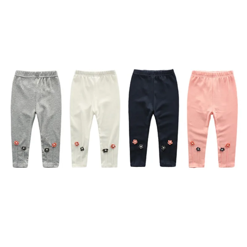 Новинка осенние модные леггинсы с цветочной вышивкой для девочек детские брюки