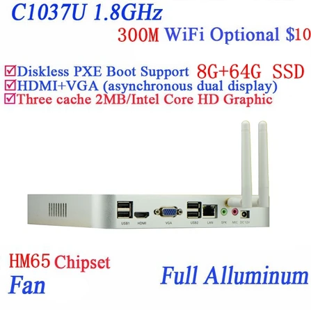 

8G RAM 64G SSD mini pc systems windows 7 or linux with Celeron dual core C1037U 1.8GHz 29mm extreme ultra-thin chassis