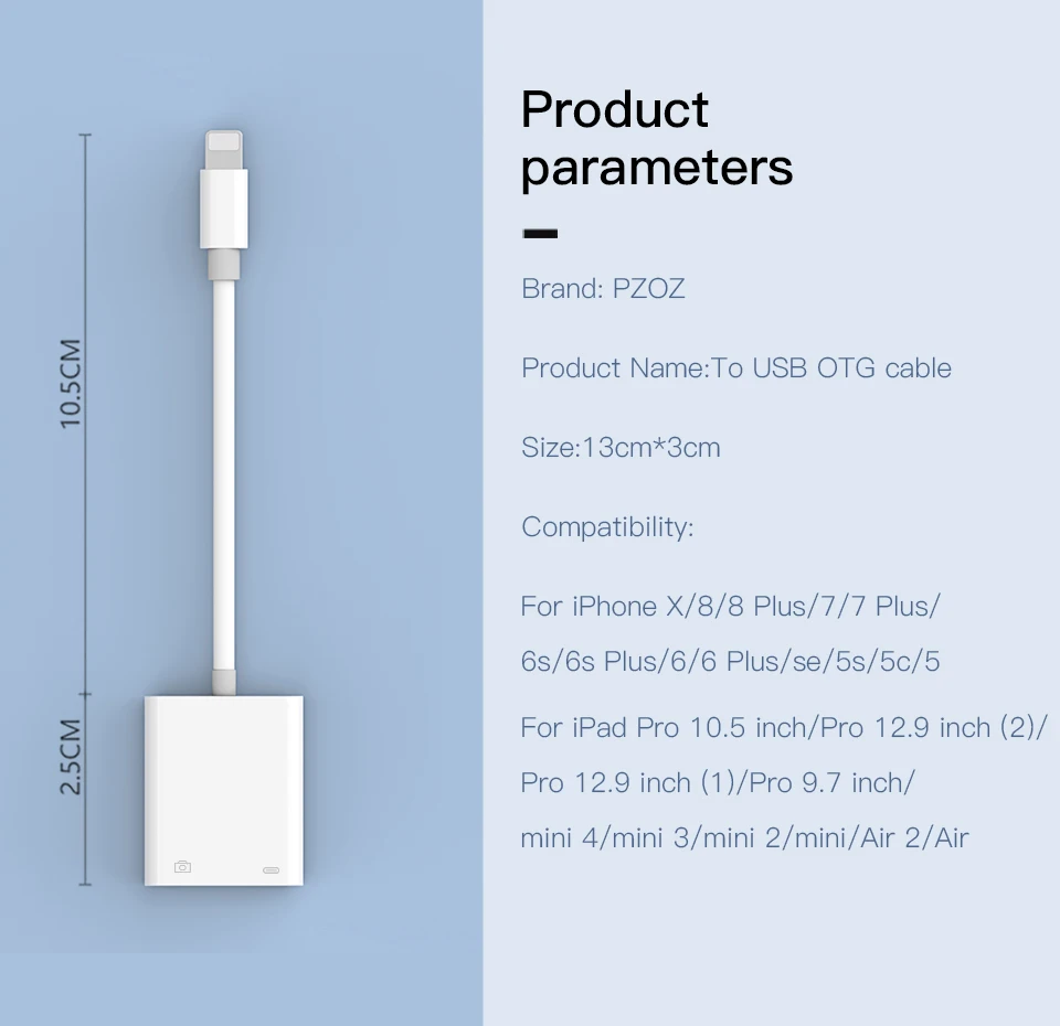PZOZ 2 в 1 OTG кабель для apple iphone USB камера ридер адаптер Соединительный комплект кабель синхронизации данных для iphone x 8 7 Plus 6S