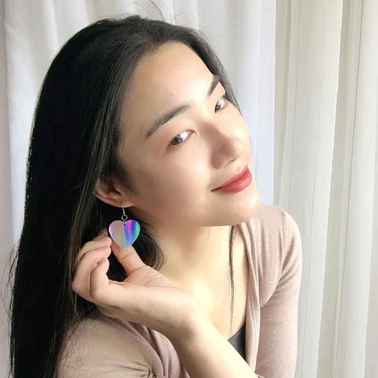 Trendy Big Sequin Heart Dangle Earrings for Women Minimalist Chic Silver Color Earing Gift For Friend Jewelry Accessories | Украшения и