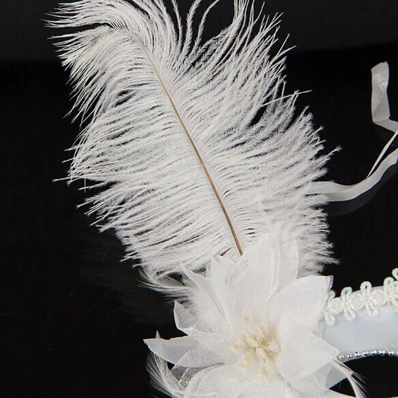 Женская кружевная маска с перьями Венецианская принцесса Марди Гра Вечерние