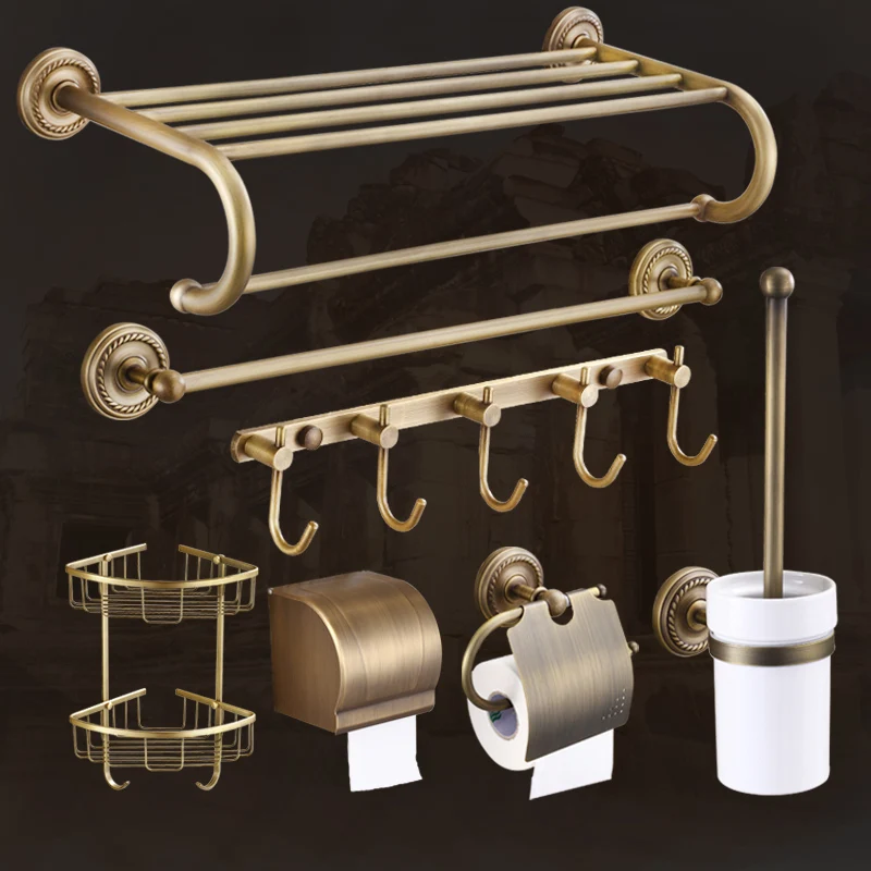 European Antique Ceramic Brass Shelf Towel Rack Gold Plated Bathroom Accessories GZ-9000