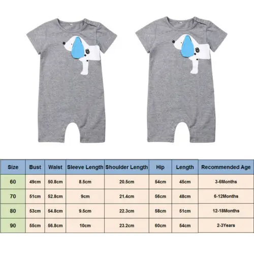 

Newborn Baby Kids Boys Girls Infant Cartoon Print Gray Romper Jumpsuit Outfit