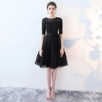 2019 new evening gown mid length summer korean temperament dress slim slimming dress dress lady party black europe and america