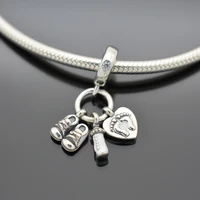 high quality 925 sterling silver charm my little baby with bottle ankle boots and heart pendant necklace diy jewelry