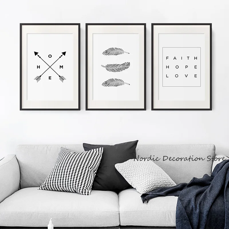 Black And White Dandelion Posters Prints Letter Love Wall Art Canvas Feather Painting Pictures For Living Room Unframed | Дом и сад